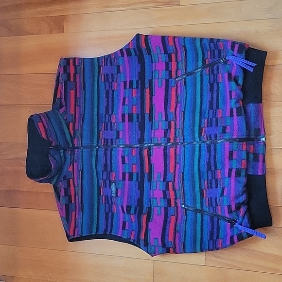 VINTAGE 90s Columbia fleece vest geometric fleece reversible unisex - Picture 1 of 8